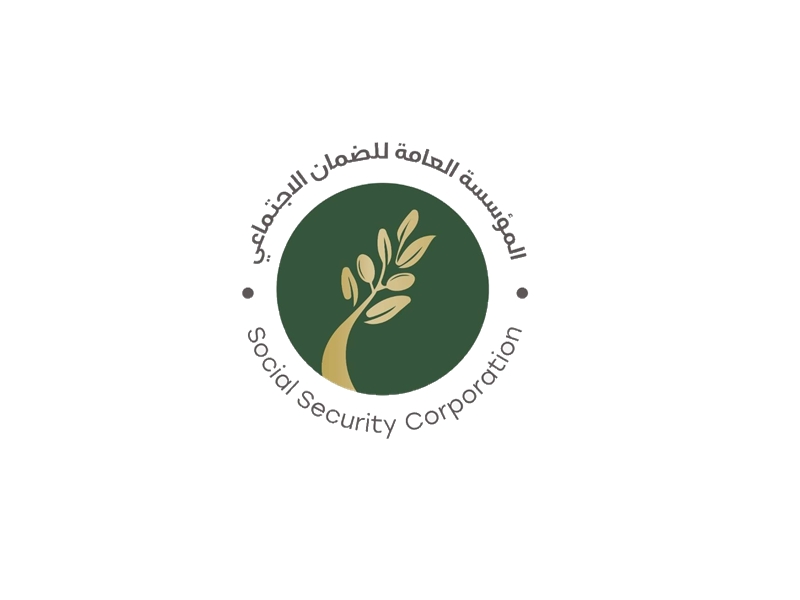Logo of the Social Security Corporation: a green circle with a gold olive branch and Arabic text around it.
