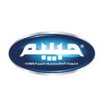 Blue oval brand logo with white Arabic script, likely for a sweets company. The text is prominent with a silver border around the oval.