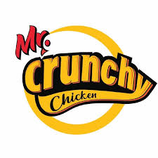 Mr. Crunchy Chicken logo with bold orange 'Crunchy' text inside a yellow ring and a red 'Mr.' above it.
