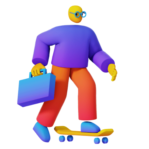 6 | Ordonna Guide Colorful 3D character skateboarding while carrying a blue shopping bag