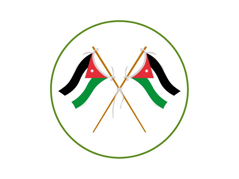 2 | Ordonna Guide Two Jordanian flags crossed in the center, tied with white ribbons, inside a green circular border.