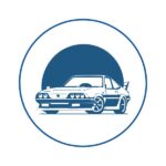 3 | Ordonna Guide Circular logo badge showing a stylized white sports car facing left on a blue background circle, outlined by a blue ring.