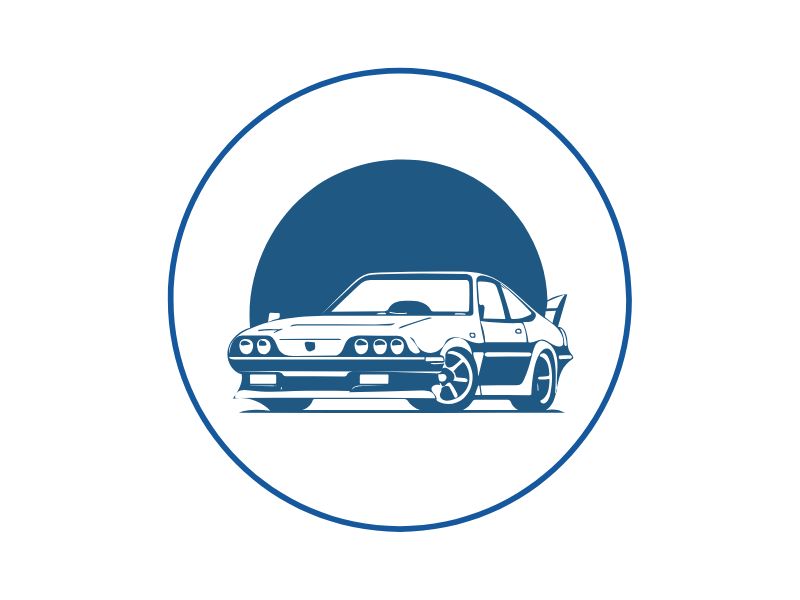 3 | Ordonna Guide Circular logo badge showing a stylized white sports car facing left on a blue background circle, outlined by a blue ring.