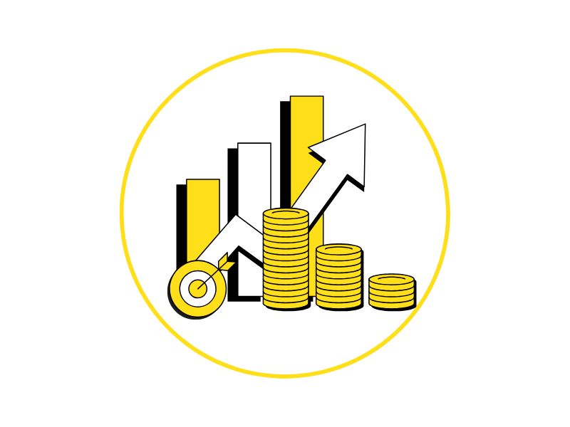 9 | Ordonna Guide Circular illustration of coins, rising bars, and an upward arrow illustrating financial growth.