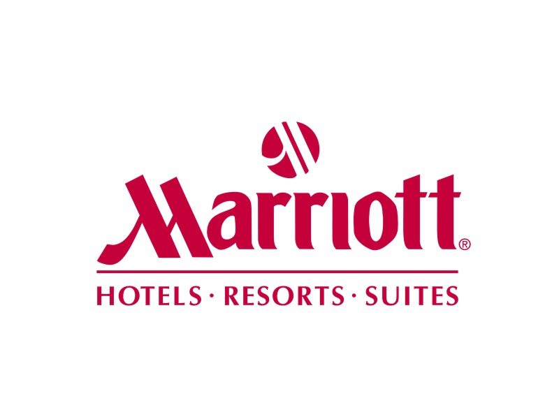 Red Marriott logo featuring the word 'Marriott' with a circular emblem above and the tagline 'Hotels • Resorts • Suites' below the line, on white background.