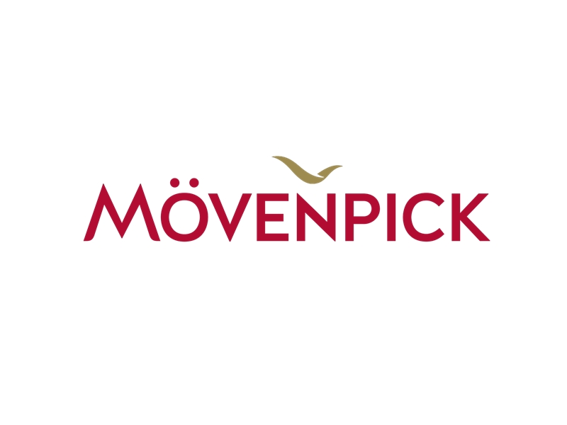 Mövenpick logo: burgundy wordmark with a gold stylized bird above the letters