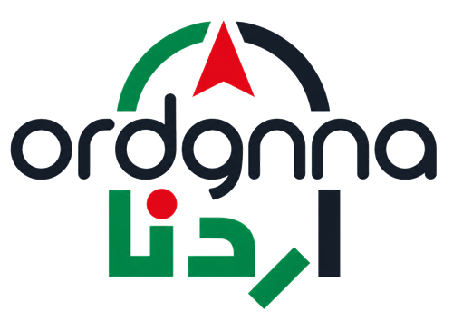 Brand logo with a dark blue rounded wordmark 'ordgina' flanked by a green arc and red triangle above, and green/teal shapes forming stylized text below.