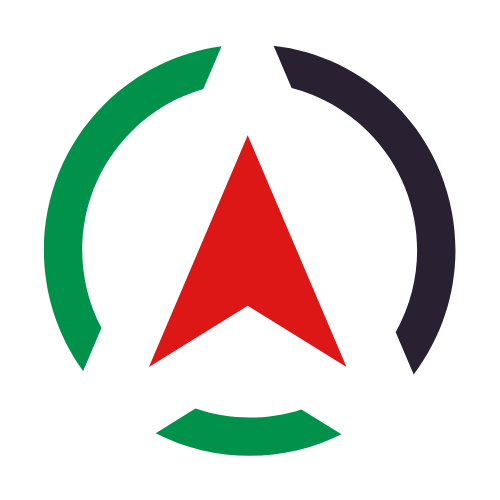 دليل أردنا 18 | Ordonna Guide Abstract circular logo: a red upward chevron at center with green arc on the left and a dark arc on the right, forming a broken circle.