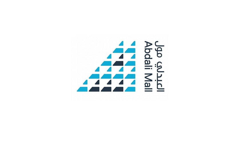 Abdali Mall logo: blue and dark triangular mosaic forming a pyramid, with 'Abdali Mall' in English and Arabic to the right.