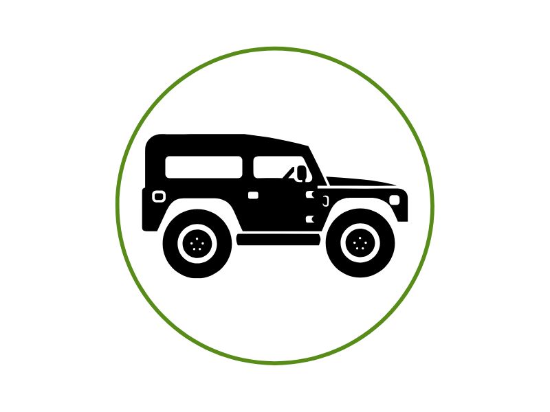 Icon of an off-road SUV inside a green circular border